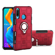 Custodia Silicone e Plastica Opaca Cover con Magnetico Anello Supporto A01 per Huawei P30 Lite New Edition Rosso