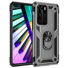 Custodia Silicone e Plastica Opaca Cover con Magnetico Anello Supporto C01 per Huawei P40 Argento