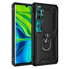 Custodia Silicone e Plastica Opaca Cover con Magnetico Anello Supporto D01 per Xiaomi Mi Note 10 Pro Nero