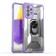 Custodia Silicone e Plastica Opaca Cover con Magnetico Anello Supporto J01S per Samsung Galaxy A72 4G Viola