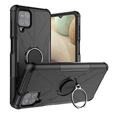Custodia Silicone e Plastica Opaca Cover con Magnetico Anello Supporto J01X per Samsung Galaxy A12 5G Nero
