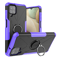 Custodia Silicone e Plastica Opaca Cover con Magnetico Anello Supporto J01X per Samsung Galaxy A12 5G Viola