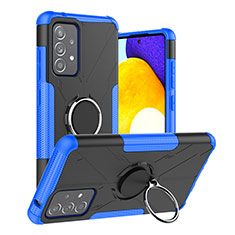 Custodia Silicone e Plastica Opaca Cover con Magnetico Anello Supporto J01X per Samsung Galaxy A52 5G Blu