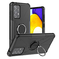 Custodia Silicone e Plastica Opaca Cover con Magnetico Anello Supporto J01X per Samsung Galaxy A52s 5G Nero