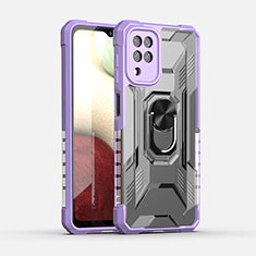 Custodia Silicone e Plastica Opaca Cover con Magnetico Anello Supporto J02S per Samsung Galaxy A12 Viola