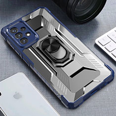 Custodia Silicone e Plastica Opaca Cover con Magnetico Anello Supporto J02S per Samsung Galaxy A72 4G Blu