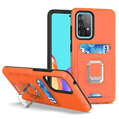 Custodia Silicone e Plastica Opaca Cover con Magnetico Anello Supporto J03S per Samsung Galaxy A52 4G Arancione