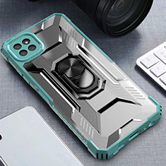 Custodia Silicone e Plastica Opaca Cover con Magnetico Anello Supporto J03S per Samsung Galaxy F42 5G Verde