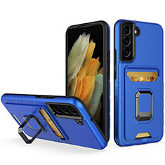 Custodia Silicone e Plastica Opaca Cover con Magnetico Anello Supporto J03S per Samsung Galaxy S23 Plus 5G Blu