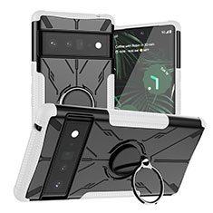 Custodia Silicone e Plastica Opaca Cover con Magnetico Anello Supporto JX1 per Google Pixel 6 Pro 5G Argento