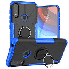 Custodia Silicone e Plastica Opaca Cover con Magnetico Anello Supporto JX1 per Motorola Moto E7 Power Blu