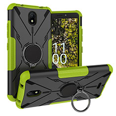 Custodia Silicone e Plastica Opaca Cover con Magnetico Anello Supporto JX1 per Nokia C100 Verde