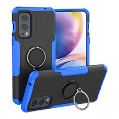 Custodia Silicone e Plastica Opaca Cover con Magnetico Anello Supporto JX1 per OnePlus Nord 2 5G Blu