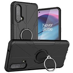 Custodia Silicone e Plastica Opaca Cover con Magnetico Anello Supporto JX1 per OnePlus Nord CE 5G Nero