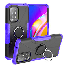 Custodia Silicone e Plastica Opaca Cover con Magnetico Anello Supporto JX1 per Oppo F19 Pro+ Plus 5G Viola