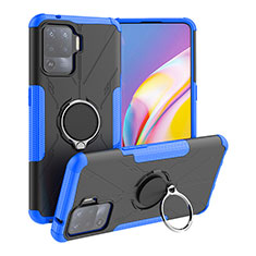 Custodia Silicone e Plastica Opaca Cover con Magnetico Anello Supporto JX1 per Oppo Reno5 Lite Blu