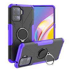 Custodia Silicone e Plastica Opaca Cover con Magnetico Anello Supporto JX1 per Oppo Reno5 Lite Viola