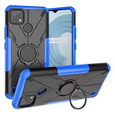 Custodia Silicone e Plastica Opaca Cover con Magnetico Anello Supporto JX1 per Realme C25Y Blu