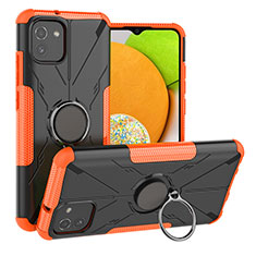 Custodia Silicone e Plastica Opaca Cover con Magnetico Anello Supporto JX1 per Samsung Galaxy A03 Arancione