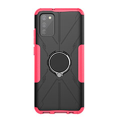 Custodia Silicone e Plastica Opaca Cover con Magnetico Anello Supporto JX1 per Samsung Galaxy A03s Rosa Caldo