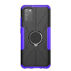 Custodia Silicone e Plastica Opaca Cover con Magnetico Anello Supporto JX1 per Samsung Galaxy A03s Viola