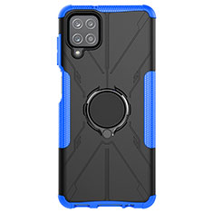 Custodia Silicone e Plastica Opaca Cover con Magnetico Anello Supporto JX1 per Samsung Galaxy A12 5G Blu