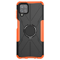Custodia Silicone e Plastica Opaca Cover con Magnetico Anello Supporto JX1 per Samsung Galaxy A12 Arancione