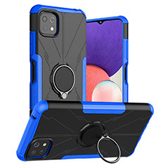 Custodia Silicone e Plastica Opaca Cover con Magnetico Anello Supporto JX1 per Samsung Galaxy A22 5G Blu