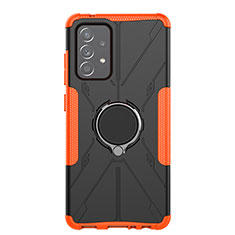 Custodia Silicone e Plastica Opaca Cover con Magnetico Anello Supporto JX1 per Samsung Galaxy A52 4G Arancione