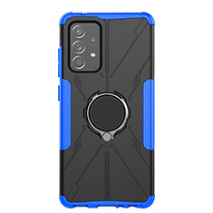Custodia Silicone e Plastica Opaca Cover con Magnetico Anello Supporto JX1 per Samsung Galaxy A52 4G Blu