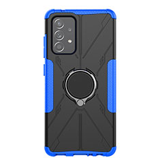 Custodia Silicone e Plastica Opaca Cover con Magnetico Anello Supporto JX1 per Samsung Galaxy A52s 5G Blu