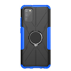 Custodia Silicone e Plastica Opaca Cover con Magnetico Anello Supporto JX1 per Samsung Galaxy M02s Blu