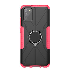 Custodia Silicone e Plastica Opaca Cover con Magnetico Anello Supporto JX1 per Samsung Galaxy M02s Rosa Caldo