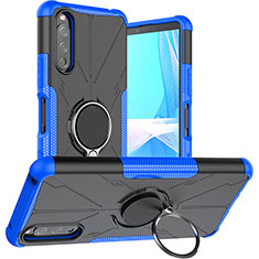 Custodia Silicone e Plastica Opaca Cover con Magnetico Anello Supporto JX1 per Sony Xperia 10 III SOG04 Blu