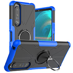 Custodia Silicone e Plastica Opaca Cover con Magnetico Anello Supporto JX1 per Sony Xperia 5 III SO-53B Blu