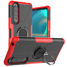 Custodia Silicone e Plastica Opaca Cover con Magnetico Anello Supporto JX1 per Sony Xperia 5 III SO-53B Rosso