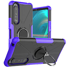 Custodia Silicone e Plastica Opaca Cover con Magnetico Anello Supporto JX1 per Sony Xperia 5 III SO-53B Viola