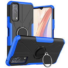 Custodia Silicone e Plastica Opaca Cover con Magnetico Anello Supporto JX1 per Vivo iQOO Z3 5G Blu