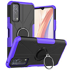 Custodia Silicone e Plastica Opaca Cover con Magnetico Anello Supporto JX1 per Vivo Y52 5G Viola