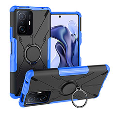 Custodia Silicone e Plastica Opaca Cover con Magnetico Anello Supporto JX1 per Xiaomi Mi 11T 5G Blu