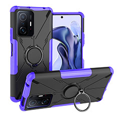 Custodia Silicone e Plastica Opaca Cover con Magnetico Anello Supporto JX1 per Xiaomi Mi 11T 5G Viola