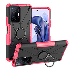 Custodia Silicone e Plastica Opaca Cover con Magnetico Anello Supporto JX1 per Xiaomi Mi 11T Pro 5G Rosa Caldo