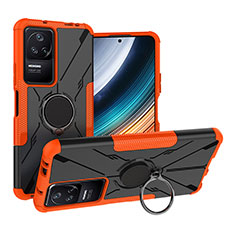 Custodia Silicone e Plastica Opaca Cover con Magnetico Anello Supporto JX1 per Xiaomi Poco F4 5G Arancione