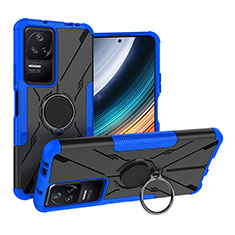Custodia Silicone e Plastica Opaca Cover con Magnetico Anello Supporto JX1 per Xiaomi Poco F4 5G Blu