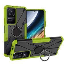 Custodia Silicone e Plastica Opaca Cover con Magnetico Anello Supporto JX1 per Xiaomi Poco F4 5G Verde