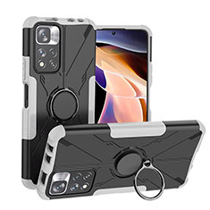 Custodia Silicone e Plastica Opaca Cover con Magnetico Anello Supporto JX1 per Xiaomi Poco X4 NFC Argento