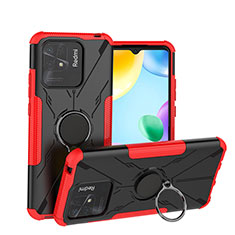 Custodia Silicone e Plastica Opaca Cover con Magnetico Anello Supporto JX1 per Xiaomi Redmi 10 Power Rosso