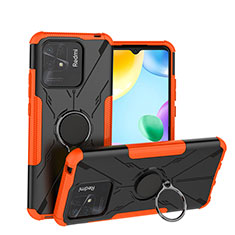 Custodia Silicone e Plastica Opaca Cover con Magnetico Anello Supporto JX1 per Xiaomi Redmi 10C 4G Arancione