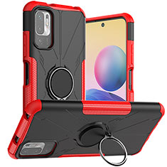 Custodia Silicone e Plastica Opaca Cover con Magnetico Anello Supporto JX1 per Xiaomi Redmi Note 10 5G Rosso