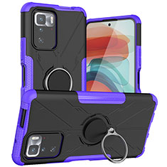 Custodia Silicone e Plastica Opaca Cover con Magnetico Anello Supporto JX1 per Xiaomi Redmi Note 10 Pro 5G Viola